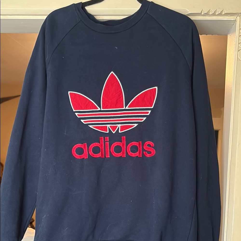 Adidas Men's Crewneck Sweater in Navy with Red Logo